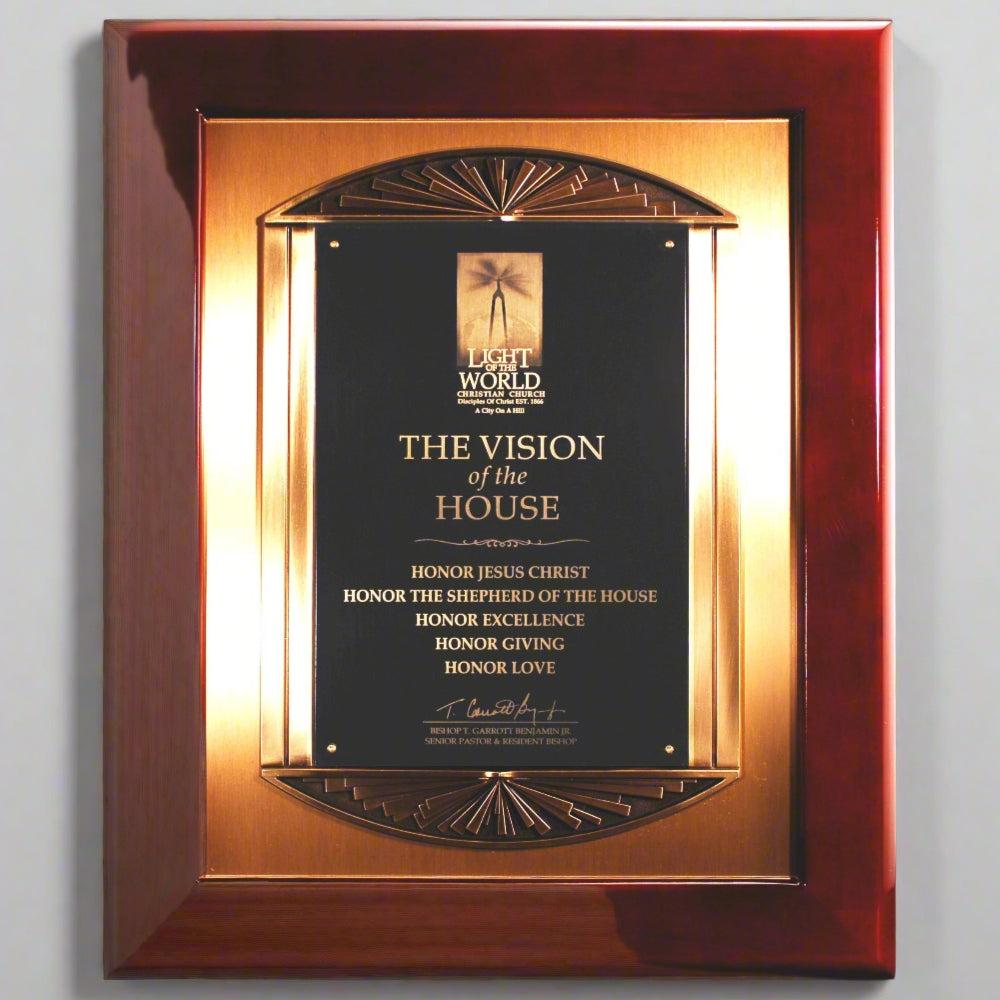 Rosewood Piano Finish Plaque with Cast Metal Frame