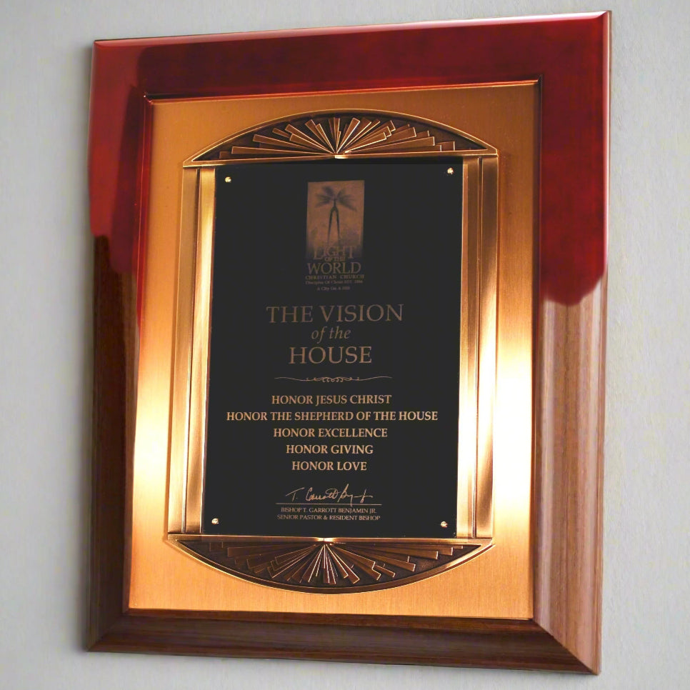Rosewood Piano Finish Plaque with Cast Metal Frame
