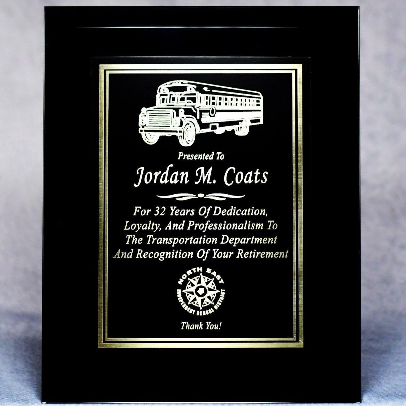 Executive Black Mirrored Glass Plaque with Plate