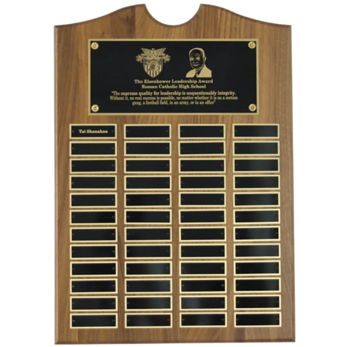 Perpetual Walnut Plaque with Scroll Top - 48 Black Plates
