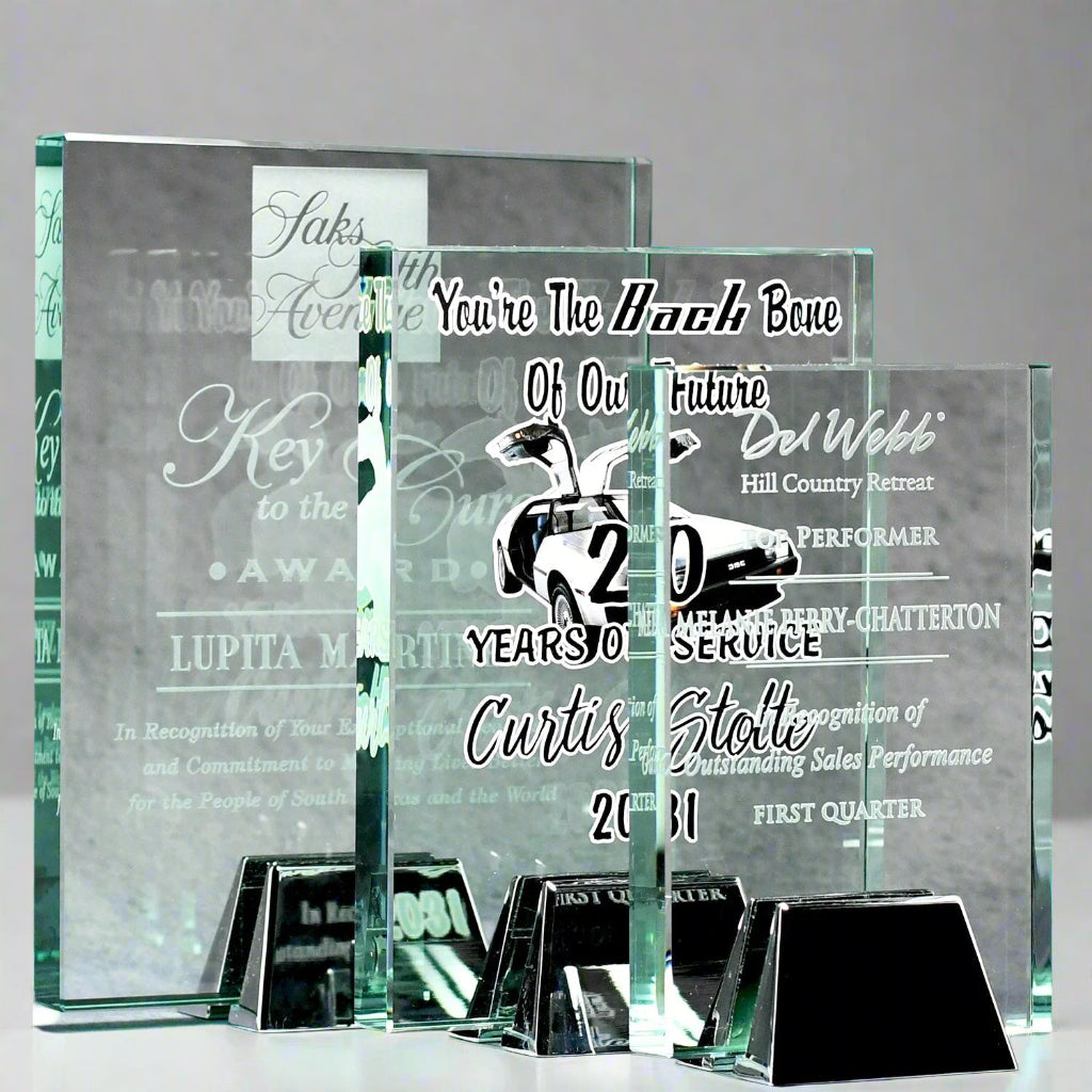 Jade Crystal Plaque with Chrome Stand