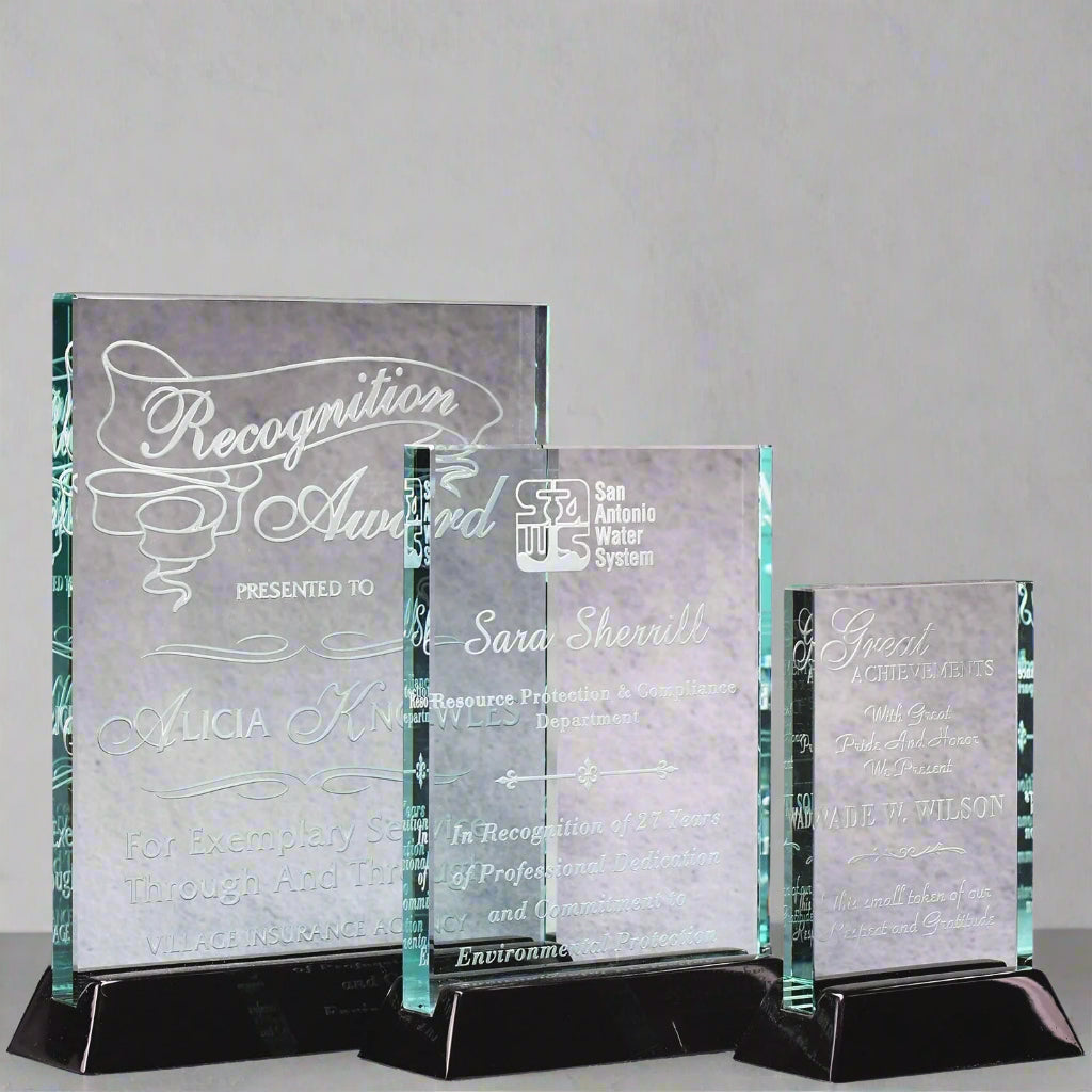 Jade Crystal Plaque on Black Piano Base