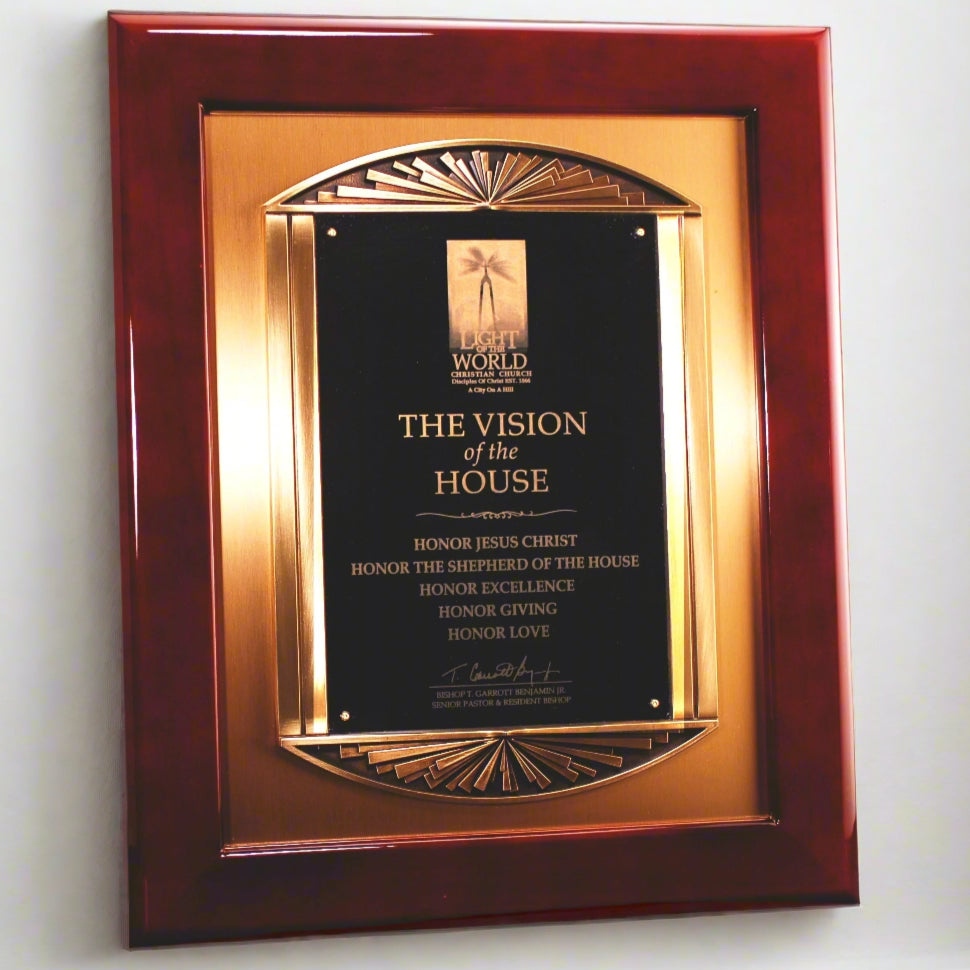 Rosewood Piano Finish Plaque with Cast Metal Frame