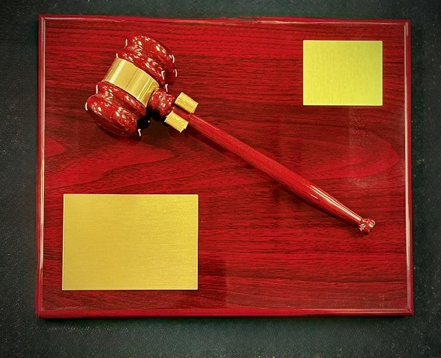 The Bardach Standard Executive Rosewood Gavel Plaque with Piano Finish