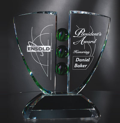 Emerald Ball Etched Crystal Award