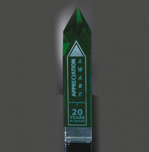 Emerald Obelisk Etched Crystal Award