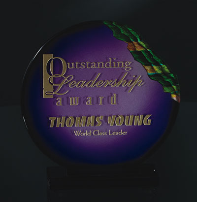 Etched and Violet Color Filled Art Glass Award