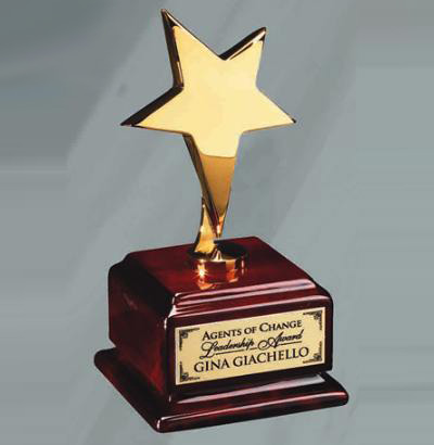 Gold Metal Star On Rosewood Base