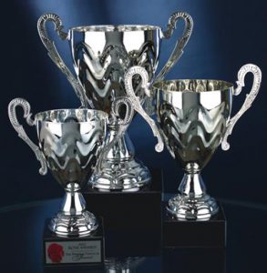 Silver-Tone Metal Trophy Cup on Marble Base