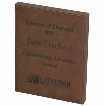 Dark Brown Leatherette Plaque with Lasered or Full Color Imprint