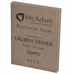 Light Brown Leatherette Plaque with Lasered or Full Color Imprint