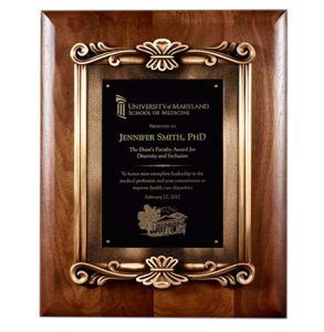 Solid walnut plaque with dimensional scroll frame
