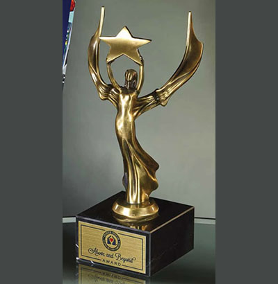 cast metal female victory solid walnut award trophy 