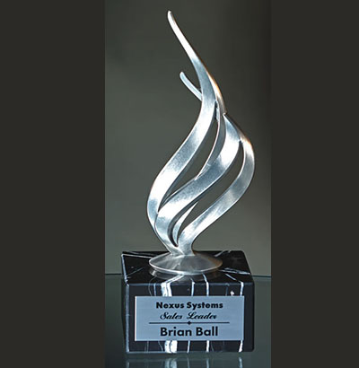 Silver Flame on Black Marble Base