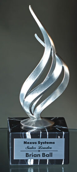 Silver Flame on Black Marble Base - 9.25"H