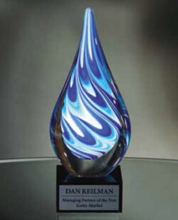 Teardrop - Blue & White Swirl on Black Glass Base - 9.5"H