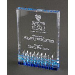Acrylic Block with Diamond Cut Accent, Blue Reflective Base