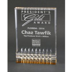 Acrylic Block with Diamond Cut Accent, Gold Reflective Base