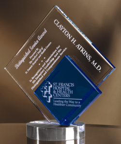 Blue & Clear Crystal Double Diamond Award - 8"