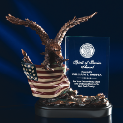 BRONZE EAGLE/FLAG/4"x6 1/4" CRYSTAL - 10 inches