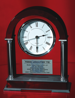 Arched Mantle Clock with Rosewood Piano Finish and Silver Accents - 10 1/2"