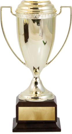 Classic Gold metal award cup with lid and figure
