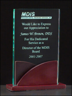 Acrylic Award on a Mahogany Finish Base - 4-7/8" W x 6-1/2" H