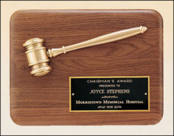 American Walnut Plaque with Antique Bronze Gavel - 9" W x 12" H