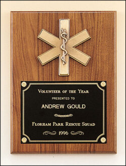 American Walnut Plaque with Emergency Medical Casting - 9" W x 12" H