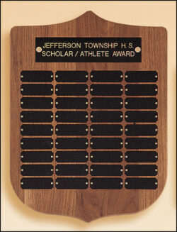 American Walnut Shield Perpetual Plaque - 12" W x 16" H