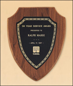 American Walnut Shield Plaque with a Black Brass Plate (P34)