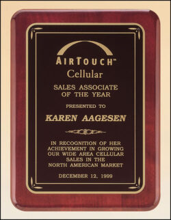 Rosewood Piano Finish Plaque with Brass Plate (P3756)