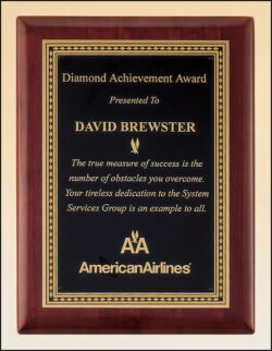 Rosewood Piano Finish Plaque with Brass Plate (P3901)