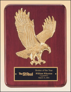 Rosewood Piano Finish Plaque with Gold Eagle Casting - 9" W x 12" H
