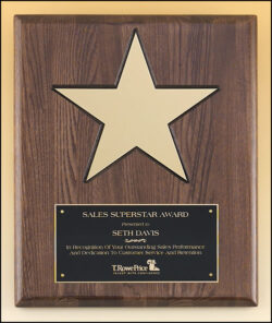 Walnut Stained Piano Finish Plaque with 8" Gold Star - 12" W x 15" H